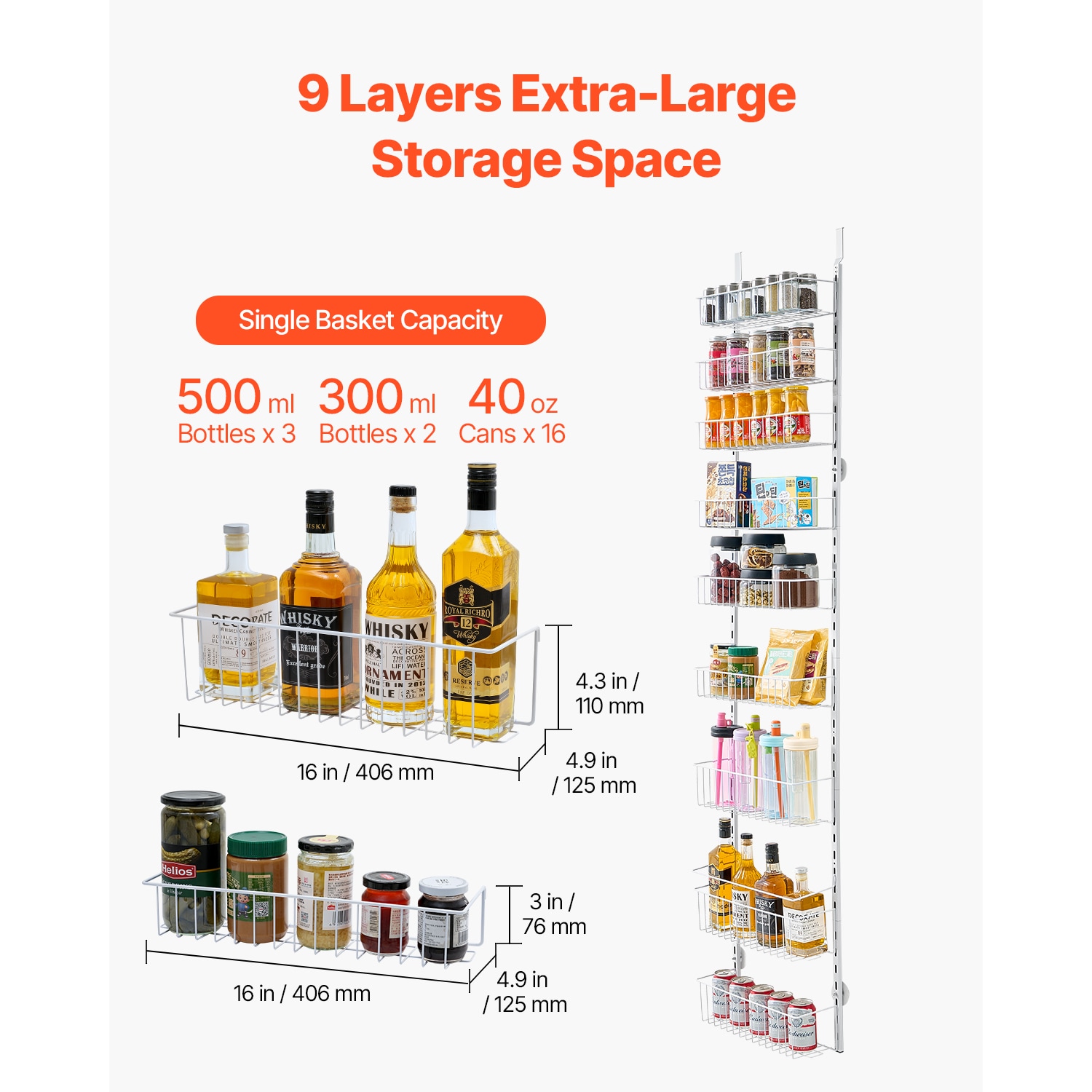 9-Tier Over The Door Pantry Organizer Hanging Storage Rack Adjustable Kitchen_voghion.com